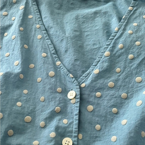 MADEWELL Florentine top, buttons.Bell 3/4 sleeves,peplum, 12, blue, inkspot dots - Picture 3 of 9